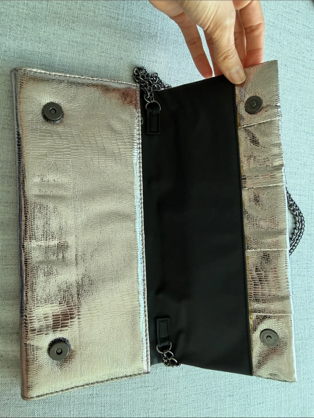 Metallic silver Evening Clutch with Chain Strap